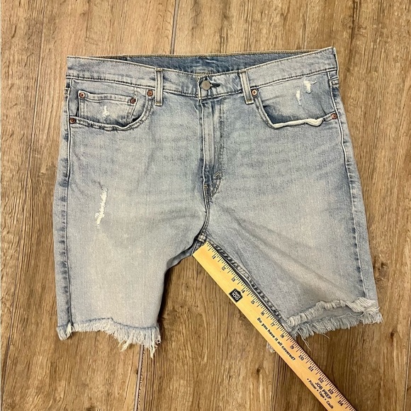 Levi's 412 Jean Shorts Jorts Men 36 W 8” Raw Hem Slim Stretch Denim 90s Y2K Blue - Picture 6 of 13